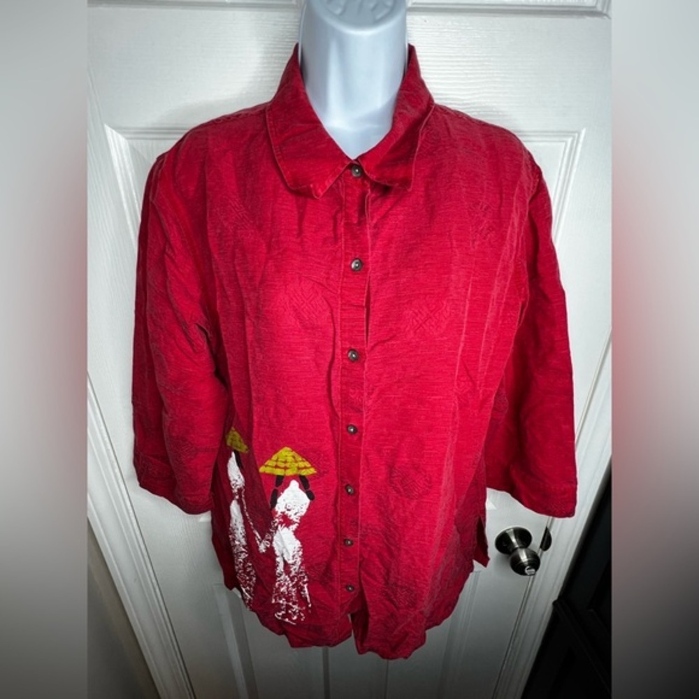 NWT Vtg Chico's 2 Large Silk Chinese New Year Asian Print Red Blouse Top 12 14 - Picture 2 of 15